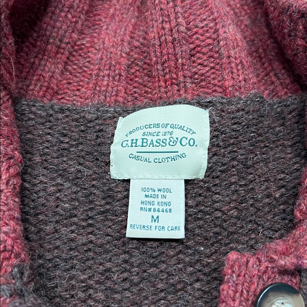 GH Bass Vintage Wool Button Up Sweater Cardigan Deer Tree Burgundy/Brown Medium - Picture 2 of 13